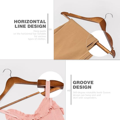 HOUSE DAY Wooden Hangers 10 Pack, Heavy Duty Wood Coat Hangers for Closet, Smooth Finish Wooden Suit Hanger with Non Slip Pants Bar, Sturdy Wood Clothes Hanger, Walnut