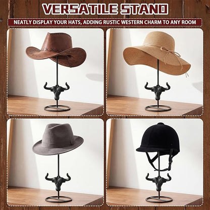 Chunful 2 Pcs Cowboy Hat Stand Display Father Day Bulk Gifts Western Metal Longhorn Hook Rack Vintage Rustic Hat Holder Rack Organizer for Display Tabletop Desk Organization Father Cowboy Western Gift