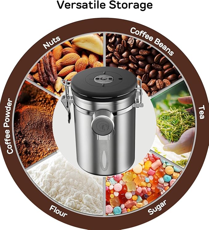 Coffee Gator Coffee Canister, 16oz Airtight Stainless Steel Kitchen Food Storage Container with Date Tracker, Scoop for Sugar,Grounds Coffee, Beans,Tea, Sugar, Cereal, Flour, Cookies Jars - Silver
