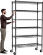 Storage Shelves with Wheels 6 Tier Wire Shelving Adjustable Metal Shelving Unit Heavy Duty NSF Shelf Capacity 2100lbs for Garage Racks, Kitchen, Closet, Commercial (45"x18"x82", Black)