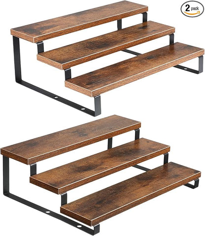2PCS 3-Tier Spice Rack, 13.8 Inch Wooden Spice Rack for Countertop, Kitchen Countertop Shelf Organizer Spices Shelfs Wooden Display Riser Stand Kitchen Counter Shelf for Spices Bottles, Seasonings