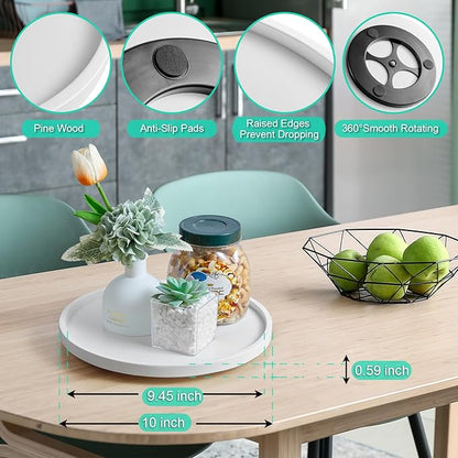 10" Wood Lazy Susan Turntable Organizer, Lazy Susan for Table Top Cabinet Dining Pantry Countertop Cupboard Organization, Decorative Tray for Kitchen Bathroom Decor Coffee Bar Accessories, White