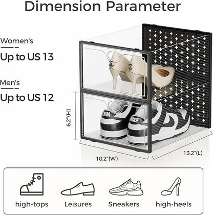 Pinkpum 15 Pack X-Large Shoe Storage Boxes Fit Size 11, Shoe Organizer for Closet Clear Plastic Stackable Shoe Dispaly Case Bins Holder, Sneaker Storage for Sneakerheads Black