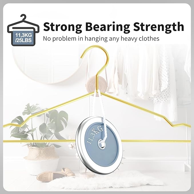 SPECILITE Metal Wire Clothes Hangers Bulk 100 Pack with Notches for Standard Size Coats, Shirts, Suits, Pants, Heavy Duty, Space-Saving, Gold