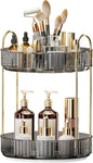 360° Rotating Makeup Organizer, Large-Capacity Skincare Make Up Storage 2 Tier Perfume Organizers Cosmetic Dresser Organizer with Makeup Brush Holder, Fits Bedroom, Bathroom, Vanity Shelf Countertop