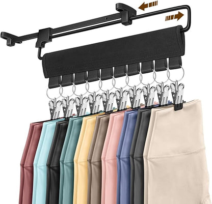 Legging Organizer for Closet, Smooth Sliding Yoga Pant Hanger with Clips, Legging Hangers for Closet Organizer