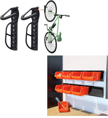 Wallmaster 8-Bin Storage Bins Garage Rack System & Bike Rack for Garage 2-Pack Bike Hooks Bike Hanger Wall Mount