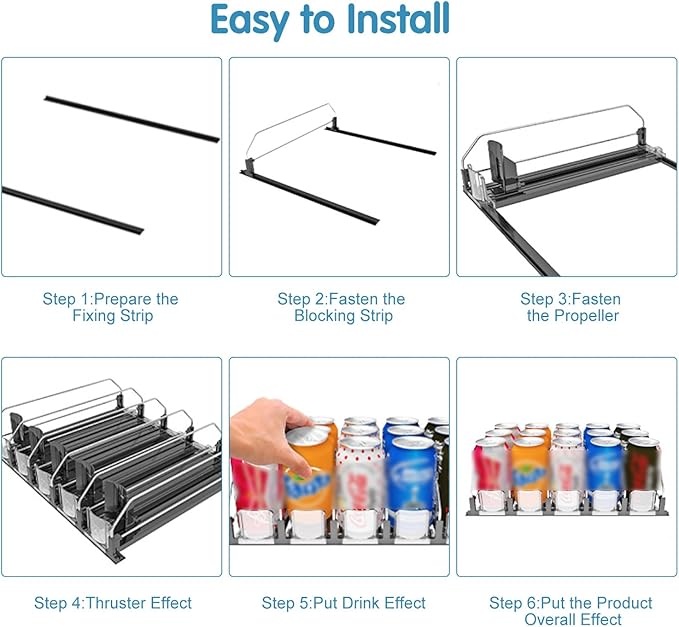 Drink Organizer for Fridge, 18.9x15.0x3.1in Soda Can Dispenser for Refrigerator, 5 Rows Adjustable Automatic Pusher Glide Drink Dispenser for Beer Beverages (Black)