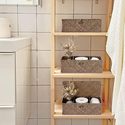 Hipiwe Storage Basket with Lid Toilet Tank Basket Holder Handwoven Wicker Basket Home Organizer Bin for Shelves Bathroom Closets Kitchen, Coffee