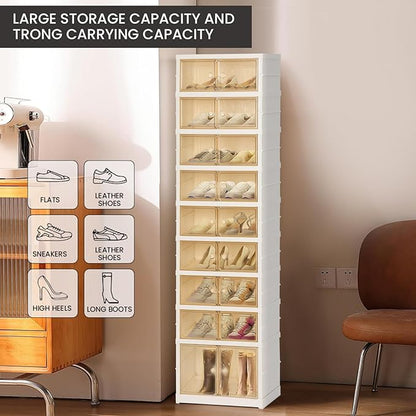 Portable Extra Large Folding Shoe Rack Set of 2, Shoe Organizer Storage Box for Closet With Magnetic Clear Door, Shoe Storage Cabinet for Living Room, Entryway(9 layers—18 Pairs, Style-B)