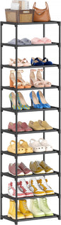 Autonomier 10 Tier Tall Shoe Rack, Non-Woven Fabrics Compact Narrow Shoe Stand Shelf, Vertical Small Space Saving Storage Organizer for Closet Floor, Front Door Entrance, Entryway, Black