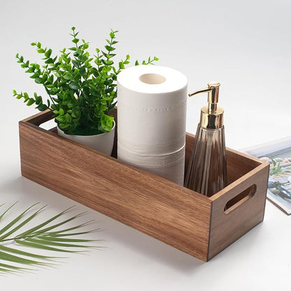 Toilet Tank Basket, Toilet Paper Basket for Back of Toilet Tank Top, Acacia Wood Bathroom Storage Basket for Organizing and Decor (15 x 6 x 4 inch)