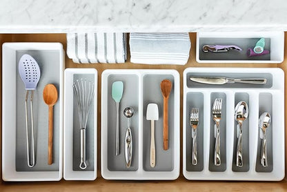 madesmart Premium Small Utensil Tray, Deep Storage for Ladles, Whisks & Serving Tools, Non Slip Lining, for Drawers & Home Organization, White