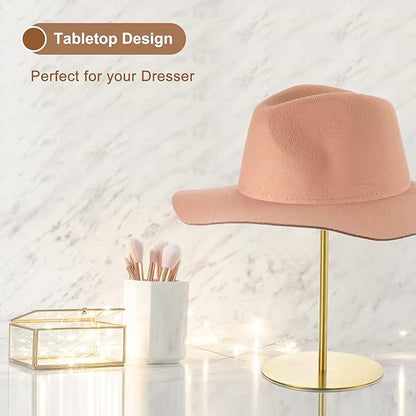 uxcell Metal Hat Display Stand 2 Pack Adjustable Tabletop Hat and Wig Rack Holder for Baseball Cap, Fedora Hat, Cowboy Hat - Gold