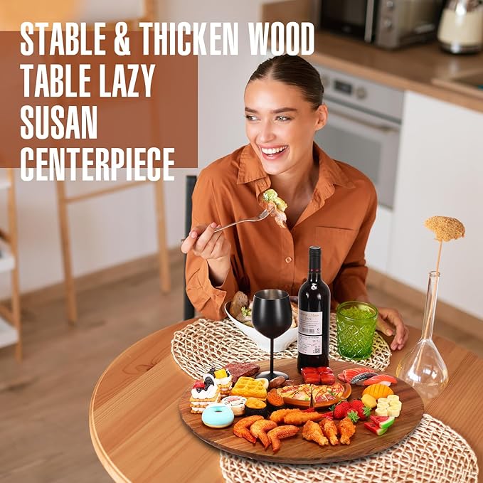 Tioncy 2 Pcs 21 Inch Wooden Large Lazy Susan Turntable 0.78" Thicken Wood Table Lazy Susan Centerpiece for Serving Dining Storage Organizer Countertop Patio Kitchen Cheese Board Pantry
