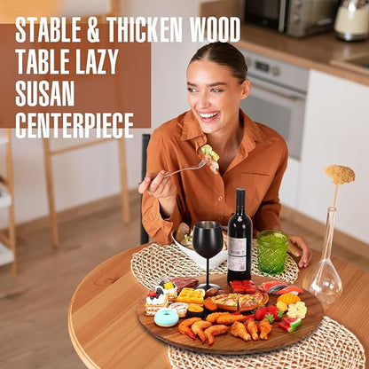 Tioncy 2 Pcs 21 Inch Wooden Large Lazy Susan Turntable 0.78" Thicken Wood Table Lazy Susan Centerpiece for Serving Dining Storage Organizer Countertop Patio Kitchen Cheese Board Pantry