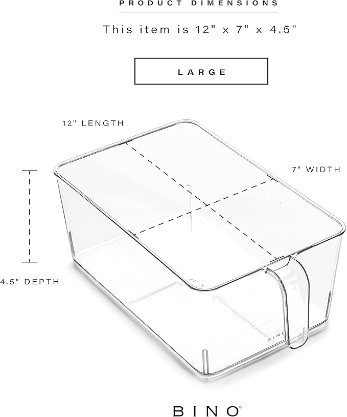 BINO l Plastic Storage Bins l THE HOLDER COLLECTION l 4-Pack, Large Multi-Use Clear Containers for Organizing with Built-in Handles l Pantry Organization & Storage l Kitchen Organizer l Storage Bins