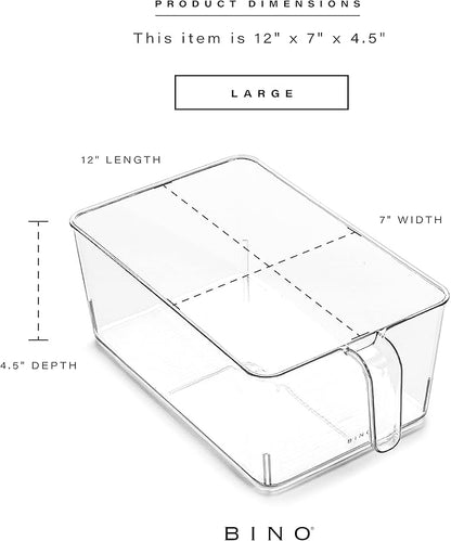 BINO l Plastic Storage Bins l THE HOLDER COLLECTION l 4-Pack, Large Multi-Use Clear Containers for Organizing with Built-in Handles l Pantry Organization & Storage l Kitchen Organizer l Storage Bins