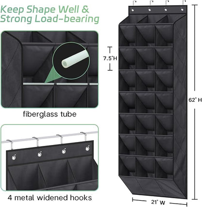 AOODA 24 Pairs Over the Door Shoe Organizer for Closet, Deep Pockets Large Hanging Shoe Rack for Door, 8-Tier Sneaker Holder Hanger, Black