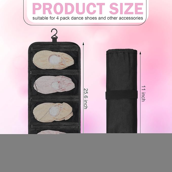 Dance Shoe Organizer Hanging 4 Mesh Pockets Portable Shoe Bag Travel Foldable Dance Hanging Organizer for Ballet Competition Accessories, Unisex-adult