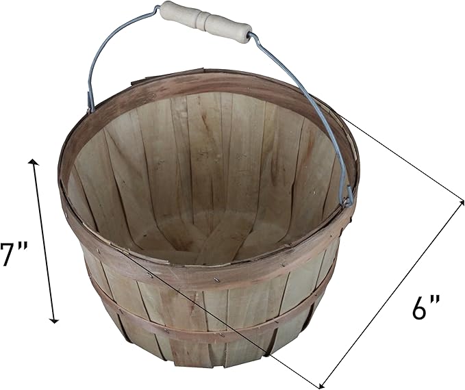 SSWBasics One Peck Basket With Handle - Set of 3 - Natural Unfinished Pine Wood Apple Basket - Durable Bushel Baskets for Produce Display - Ideal for Retail, Thrift, Boutique, Convenience Store,