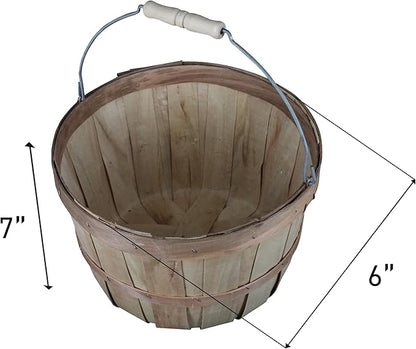 SSWBasics One Peck Basket With Handle - Set of 3 - Natural Unfinished Pine Wood Apple Basket - Durable Bushel Baskets for Produce Display - Ideal for Retail, Thrift, Boutique, Convenience Store,