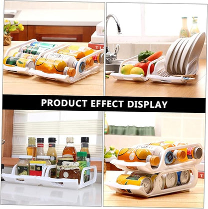 SHOWERORO 2pcs Stackable Refrigerator Beverage Storage Rack Practical Can Bowl Organizer for Beer Vegetables and Fruits Space-saving Cold Storage White