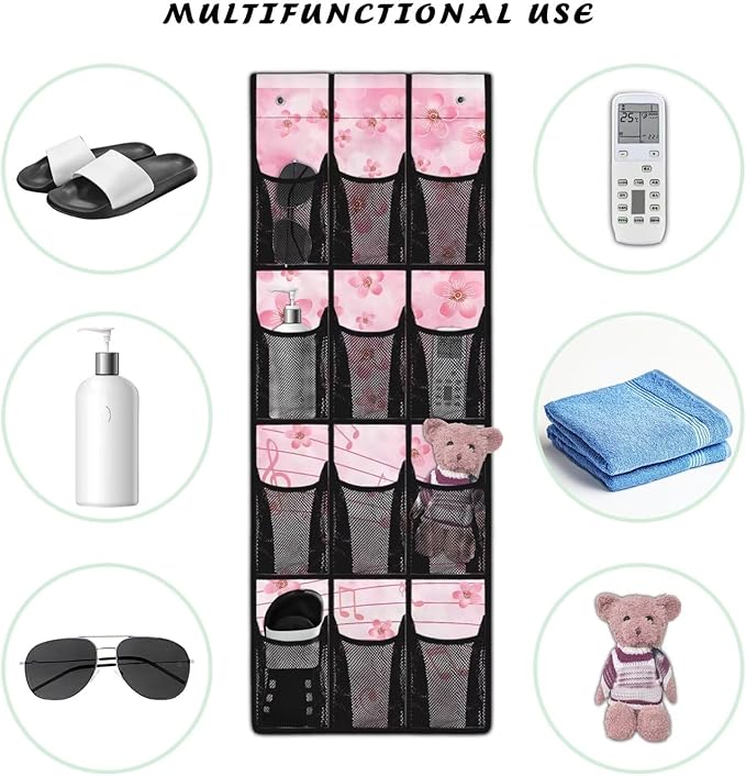 Cherry Blossom Over The Door Shoes Organizers,Behind Door Shoes Hang Holder Rack,Storage for Small Spaces,Hanging Storage Bags