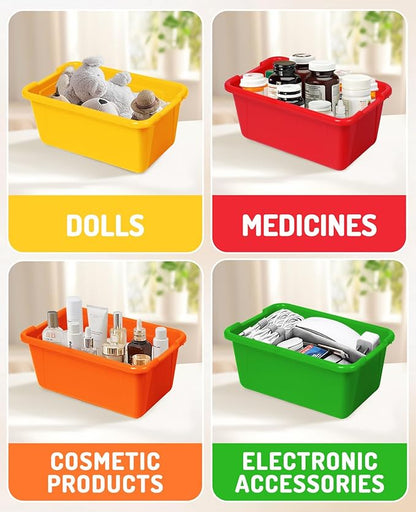GAMENOTE 6 Quart Storage Bins with Lids, Plastic Latching Box for Classroom & Kids Toy Storage,Stackable Shoe Box Size Containers for STEM Morning Tubs, Crafts & Building Blocks (6, Colorful)
