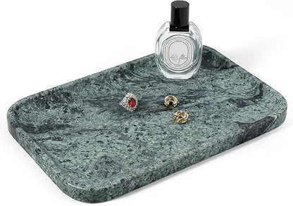 Koville Marble Tray, 12"x8" Marble Vanity Tray for Countertop Bathroom Kitchen Dresser, Decorative Catchall Trays for Perfume Jewelry, Rectangular Stone Serving Tray(Green)