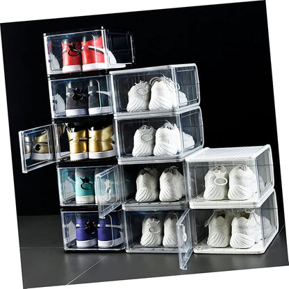 LABRIMP 5pcs Shoe Boxes Stackable Storage Cases Loop Thicken Plastic for Home Organization