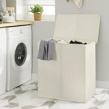 WOWLIVE 140L Double Laundry Hamper with Lid and Removable Laundry Bags, Large Dirty Clothes Hamper 2 section Collapsible Laundry Basket Dorm Room Storage for Bedroom, Bathroom, College,Beige