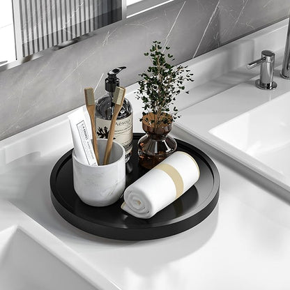 VeyFey Turntable Vanity Tray 10 Inch for Perfume Candle, Bamboo Kitchen Sink Countertop Organizer Keep Glass, Sponge and Soap Bathroom Coffee Table Decorative Black (VFLZ)