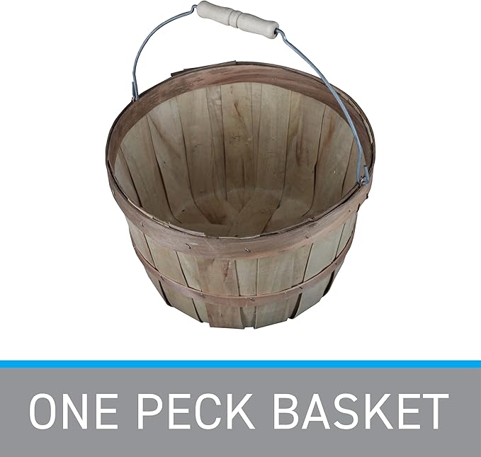 SSWBasics One Peck Basket With Handle - Set of 3 - Natural Unfinished Pine Wood Apple Basket - Durable Bushel Baskets for Produce Display - Ideal for Retail, Thrift, Boutique, Convenience Store,