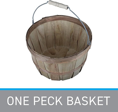 SSWBasics One Peck Basket With Handle - Set of 3 - Natural Unfinished Pine Wood Apple Basket - Durable Bushel Baskets for Produce Display - Ideal for Retail, Thrift, Boutique, Convenience Store,