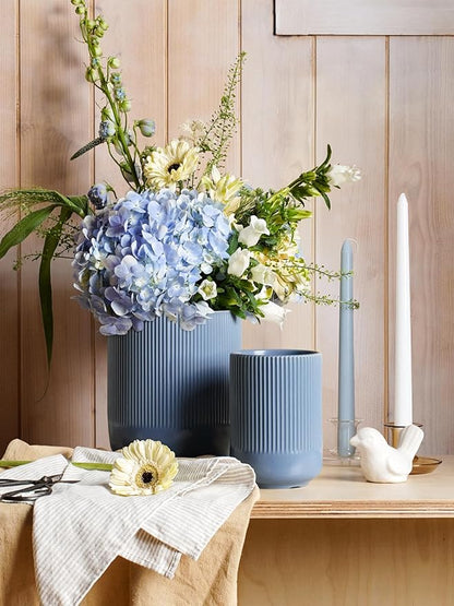 LE TAUCI Utensil Holder for Kitchen Counter, 7.3"+5.4" Fluted Ceramic Utensil Crock Organizer for Countertop, Heavy Large Holder for Spatulas, Spoons, Set of 2, Dusty Blue