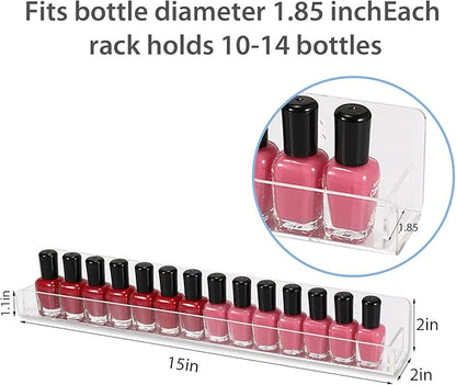 Umirokin Acrylic Nail Polish Rack Wall Mounted - 6 Pack Clear Nail Polish Organizer Shelf for 60-90 Bottles, Hanging Floating Essential Oil Storage & Paint Rack, 15 Inch Wall Holder for Salon & Home