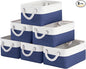 Storage Baskets for Shelves 11.8x7.9x5.2 Inch, Foldable Fabric Storage Bins with Handles, Small Storage Baskets for Organizing Closet, Office, Home Organization (6-Pack, White&Blue)