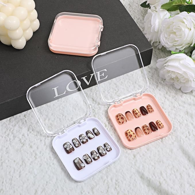 4 Pcs Press on Nail Storage Box with 36 Pcs Adhesive Double Sided Tape, Acrylic Nail Art Display Case, Transparent Storage Organizer for Fake Nails, Nails Salon Business Home Art Supplies