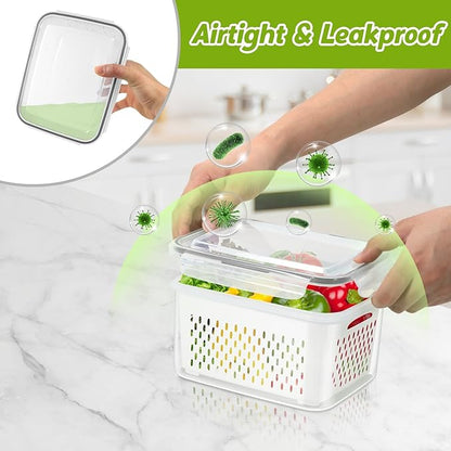 6 Pieces Large Fruit Produce Storage Containers for Fridge Keep Fresh, 3 PackLettuce Keeper with Colander, BPA-Free Plastic Berry Containers Vegetables Saver Refrigerator Organizer
