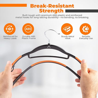 Plastic Hangers 10 Pack, Cascading Slim Space Saving Clothing Hangers with 360° Rotating Hook, Non Slip Clothes Hangers for Sweater Shirt, Heavy Duty Coat Hanger with Inner Hook for Closet, Black