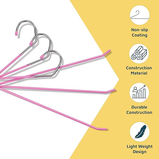 Lifemaster Metal Pants Hanger Set - 50 Pieces Elegant Non-Slip Closet Space Saving Hanger Set for Pants, Trouser, Blankets, and Jeans with Open Ended Sleek Design - Pink