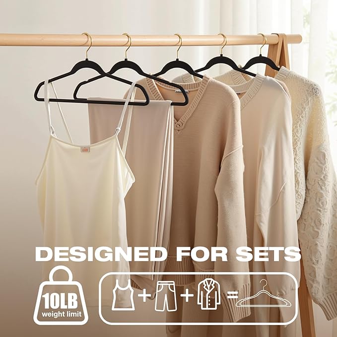 50 Pack Black Velvet Hangers,Coat Hanger Non Slip,Heavy-Duty,Space Saving,Slim Clothes Hangers for Pants,Outfit,Suits,Skirts,Coats,Dresses ect.Felt Hanger with Gold 360°Swivel Hook