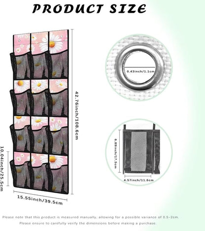 Generic Pink Daisy Hanging Organizer with Pockets Over The Door Pantry Organizer Multifunctional Over Door Storage Organizer with Waterproof Pockets for Bathroom Dormitory Office