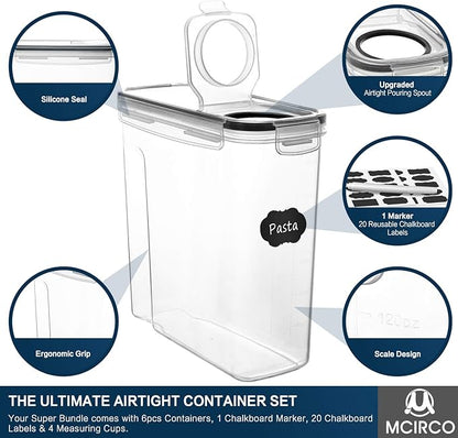 Cereal Container Set, MCIRCO Airtight Food Storage Containers ((4L /135.2oz) Set of 6, Cereal Dispensers with Measuring Tools