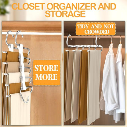 Pants Hangers Stainless Steel Hook Strong, 4 Pack, Closet Organizers and Storage, Space Saving Hangers for Jeans Trousers Clothes-Dorm Essential Apartment Must Have