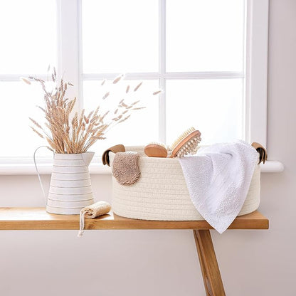 Beautiful Storage Basket Set of 5 - Sturdy Cotton Rope Baskets for Shelves Are Perfect for Organizing Your Home - Quality Storage Bins Easily Fit With Any Nursery or Bedroom Decor