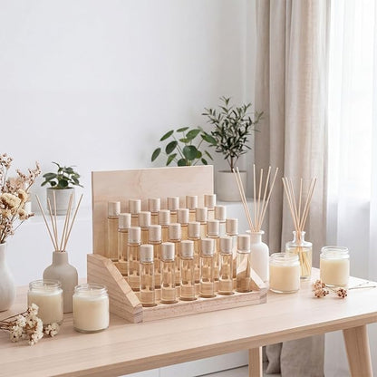 AceOrbit 4 Tier 24 Slots Wooden Essential Oil Organizer with Detachable DIY Board 5-20ml Essential Oils Racks Display Stand Roller Bottle Display Tabletop Storage for Nail Polish Fragrance Container