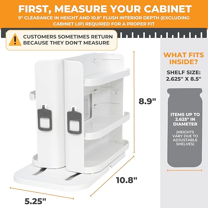 Cabinet Caddy SNAP! Spice Rack Organizer for Cabinet - Slide & Rotate Seasoning Organizer - 4 Snap-In Adjustable Shelves for 5 Tier of Storage - Magnetic Modular Design - 8.9”H x 6.1”W x 10.8”D