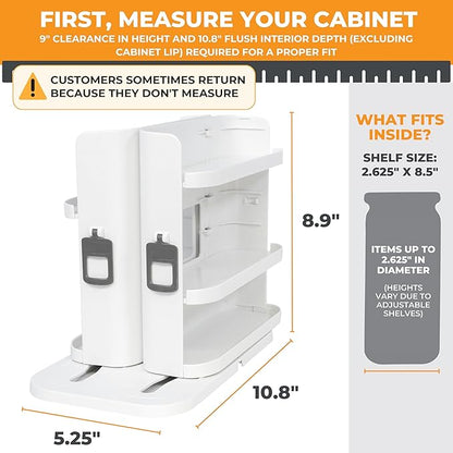 Cabinet Caddy SNAP! Spice Rack Organizer for Cabinet - Slide & Rotate Seasoning Organizer - 4 Snap-In Adjustable Shelves for 5 Tier of Storage - Magnetic Modular Design - 8.9”H x 6.1”W x 10.8”D